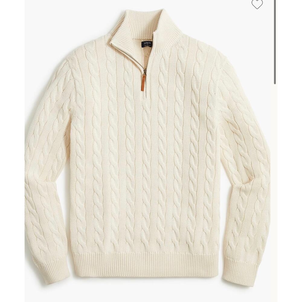 J. Crew Cotton Cable Half-Zip Soft Sweater in Natural Size Large - Picture 3 of 11
